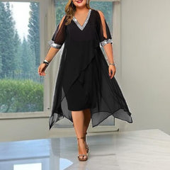 Women's Plus Size Summer V-Neck Chiffon Swing Dress