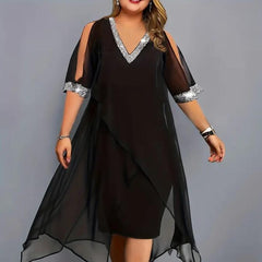Women's Plus Size Summer V-Neck Chiffon Swing Dress