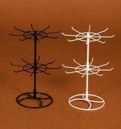 2-Tier Rotary Jewelry Stand Rack Earrings Necklace Display Organizer Holder Rotating Durable Jewelry Rack Display Hanger Rotating 2 Tier Jewelry Tree Organizer in Black Metal Jewelry Organizer