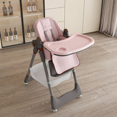 Adjustable Baby High Chair 0-6 Years, Portable Infant Feeding Seat With Safety Belt, Silent Lockable Wheels