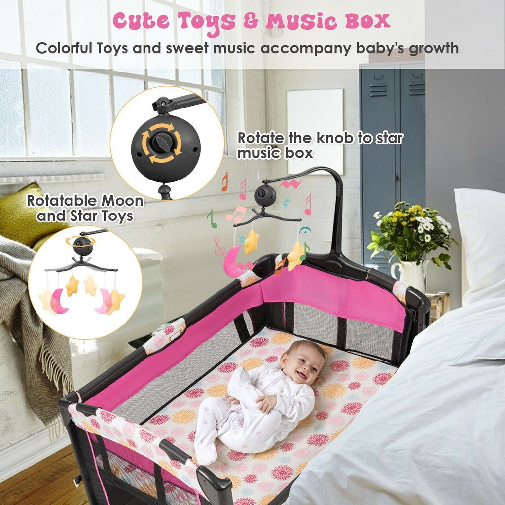 3-in-1 Convertible Portable Baby Playard with Music Box and Wheel and Brakes