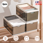 3 Pack Foldable Storage Bin with Lid Stackable Plastic Closet Organizer with Handle Divider Collapsible Drawer Organizer for Toys Clothes