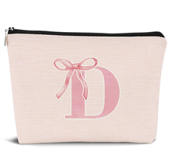 Chic Monogram Pink Bow Makeup Pouch