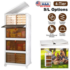 4-Tier Foldable Storage Bins with Lid Front Magnetic Door Collapsible Stackable Closet Organizer Containers with 4Pcs 360¡ Rotatable Wheels