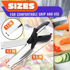 Kitchen Scissors for Food – 2 in 1 Cutting Board Scissors & Knife with Locking Mechanism & Stainless Steel Blades – Multifunctional Kitchen Shears for Effortless Chopping Slicing & Meal Prep