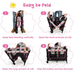 3-in-1 Convertible Portable Baby Playard with Music Box and Wheel and Brakes