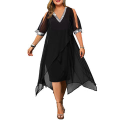 Women's Plus Size Summer V-Neck Chiffon Swing Dress