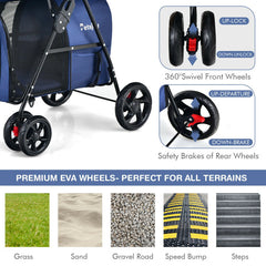 4-in-1 Double Pet Stroller with Detachable Carrier and Travel Carriage