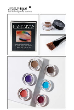 12 Colors Long-Lasting Waterproof Eyebrow Pomade with Brush