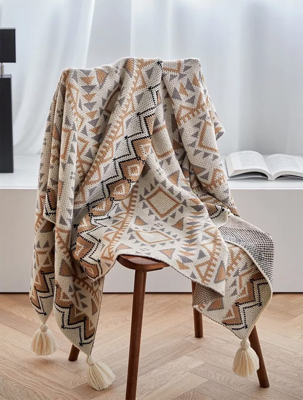Fennco Geometric Boho Tassel Throw Blanket | 50 x 60, product gallery photo 5