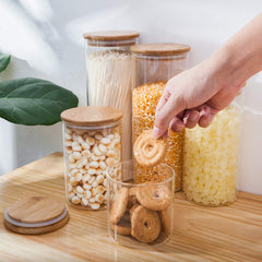 Glass Food Storage Containers, Food Jars with Bamboo Wooden Lids - Set of 5