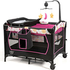3-in-1 Convertible Portable Baby Playard with Music Box and Wheel and Brakes
