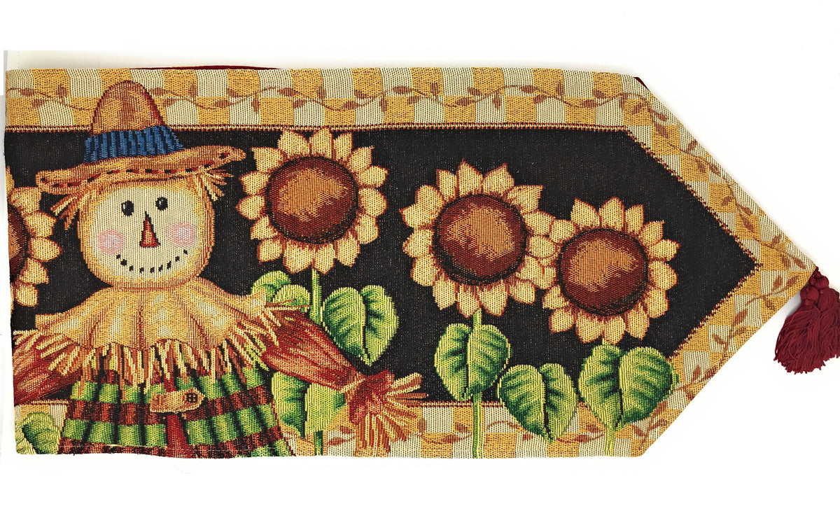 Tache Sunflower Field Scarecrow Autumn Harvest Woven Tapestry Table Runners (11712TR)