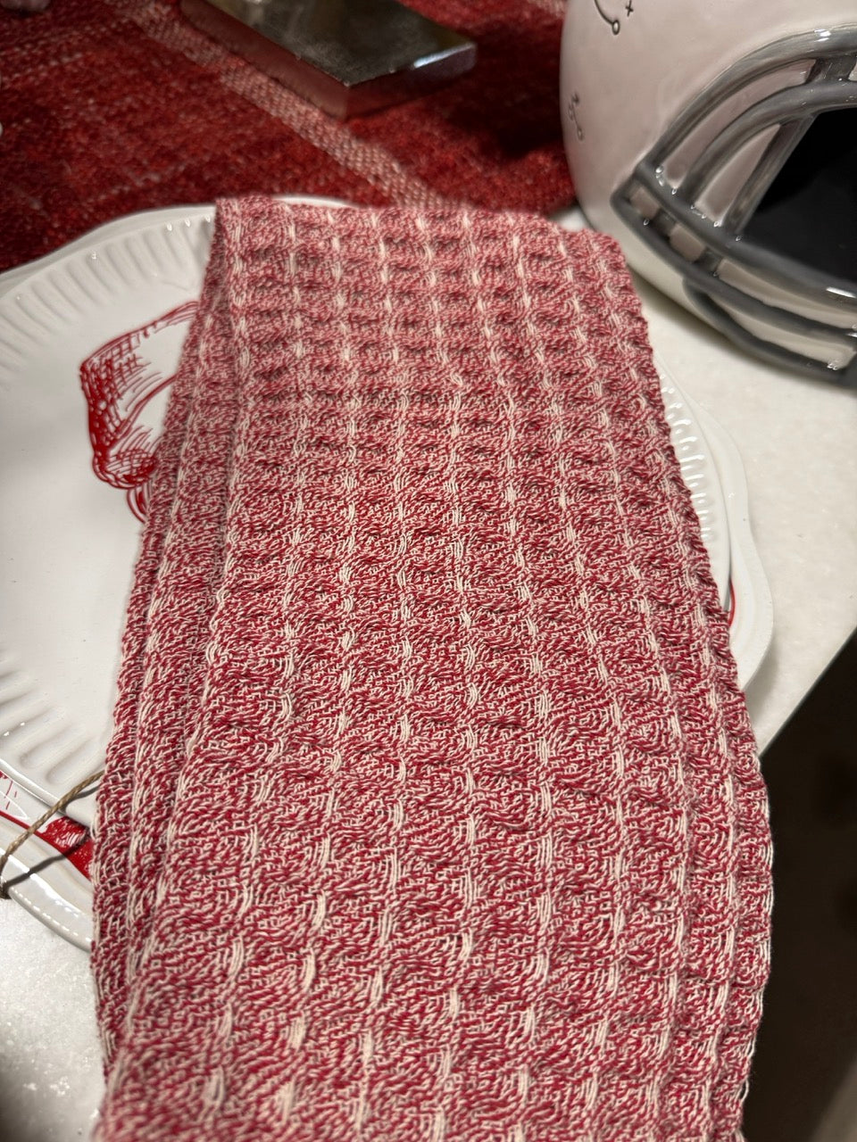 Cotton waffle-weave Christmas kitchen tea towel, product photo