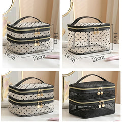 Double-layers Black Mesh Cosmetic Bag Travel Portable Large-Capacity Makeup Case Organizer Storage Pouch Zipper Toiletry Bags