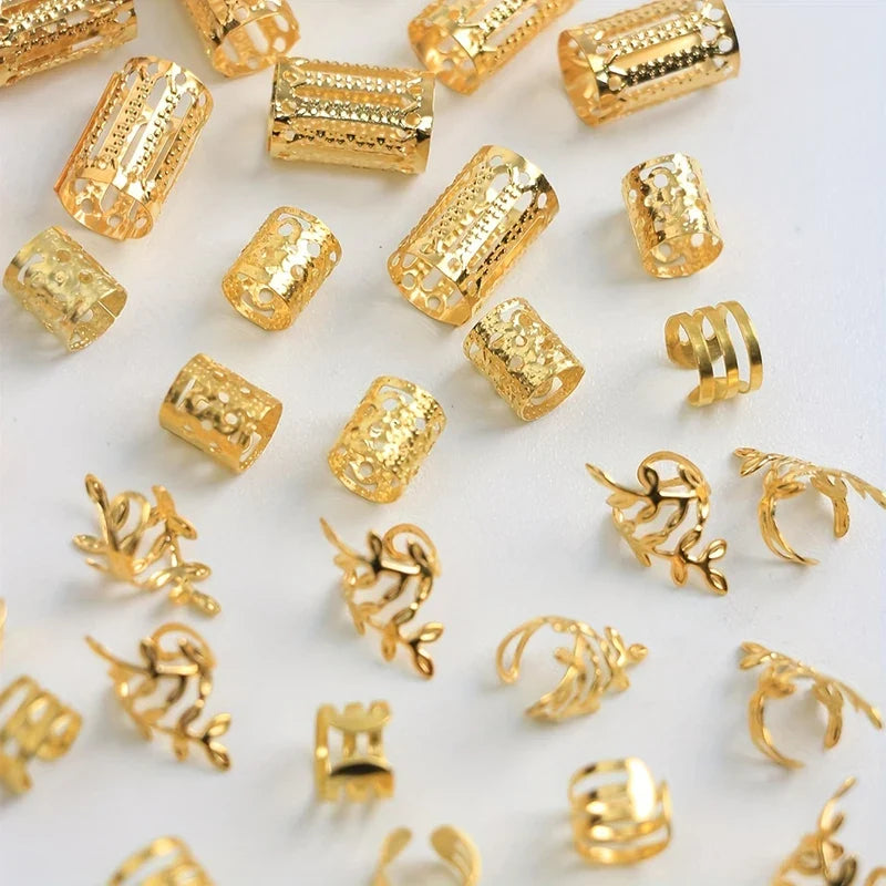 40PCS Vintage Gold Silver Hollow Hair Rings Iron Hair Cuff Hair Pins Loop Decor Hair Accessories Lock Hair Jewelry For Braid】