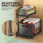 2-Tier Height Adjustable Under basin Organizer with Sliding Mesh Drawers Metal Pull Out Rack Shelf for Kitchen, Bathroom, Pantry