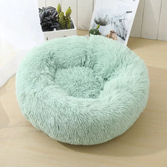 Long Plush Round Animal Bed - Soft Cat Dog House Cushion Mat Pet Sleeping Sofa Basket
