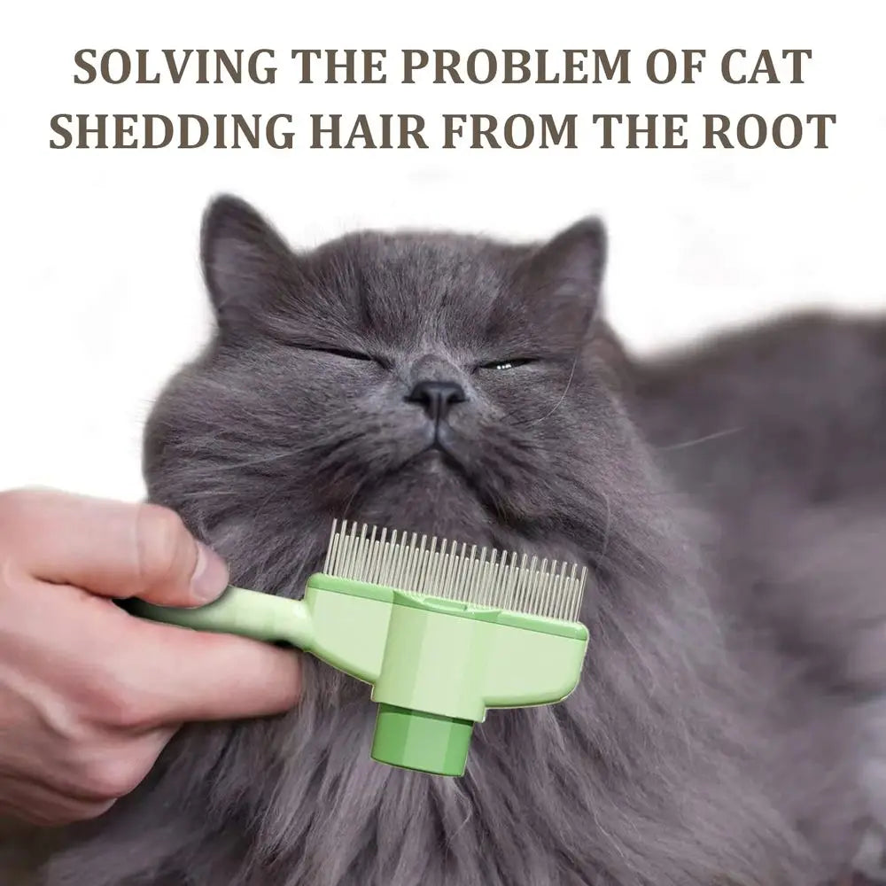 2-Pack Pet Hair Removal Comb & Release Button Grooming Brush for Cats & Dogs - Suitable for Short/Long Hair Green & Yellow