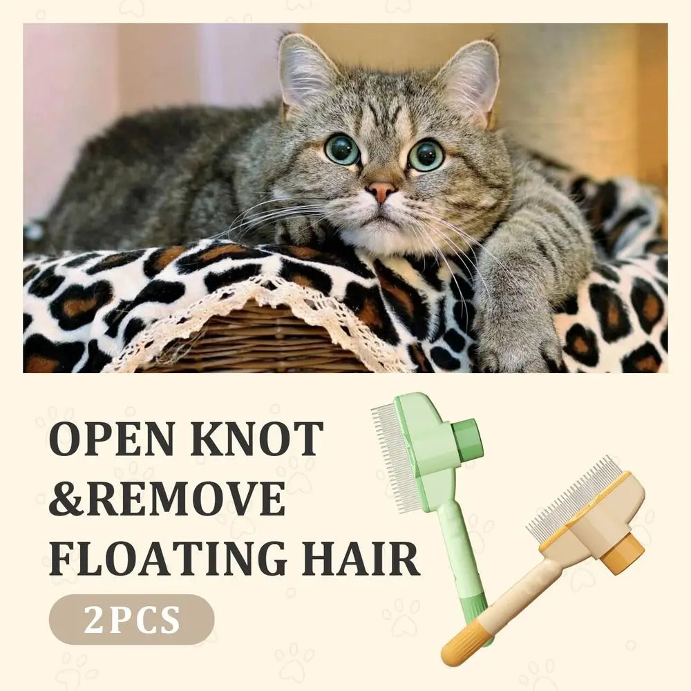 2-Pack Pet Hair Removal Comb & Release Button Grooming Brush for Cats & Dogs - Suitable for Short/Long Hair Green & Yellow