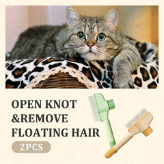 2-Pack Pet Hair Removal Comb & Release Button Grooming Brush for Cats & Dogs - Suitable for Short/Long Hair Green & Yellow