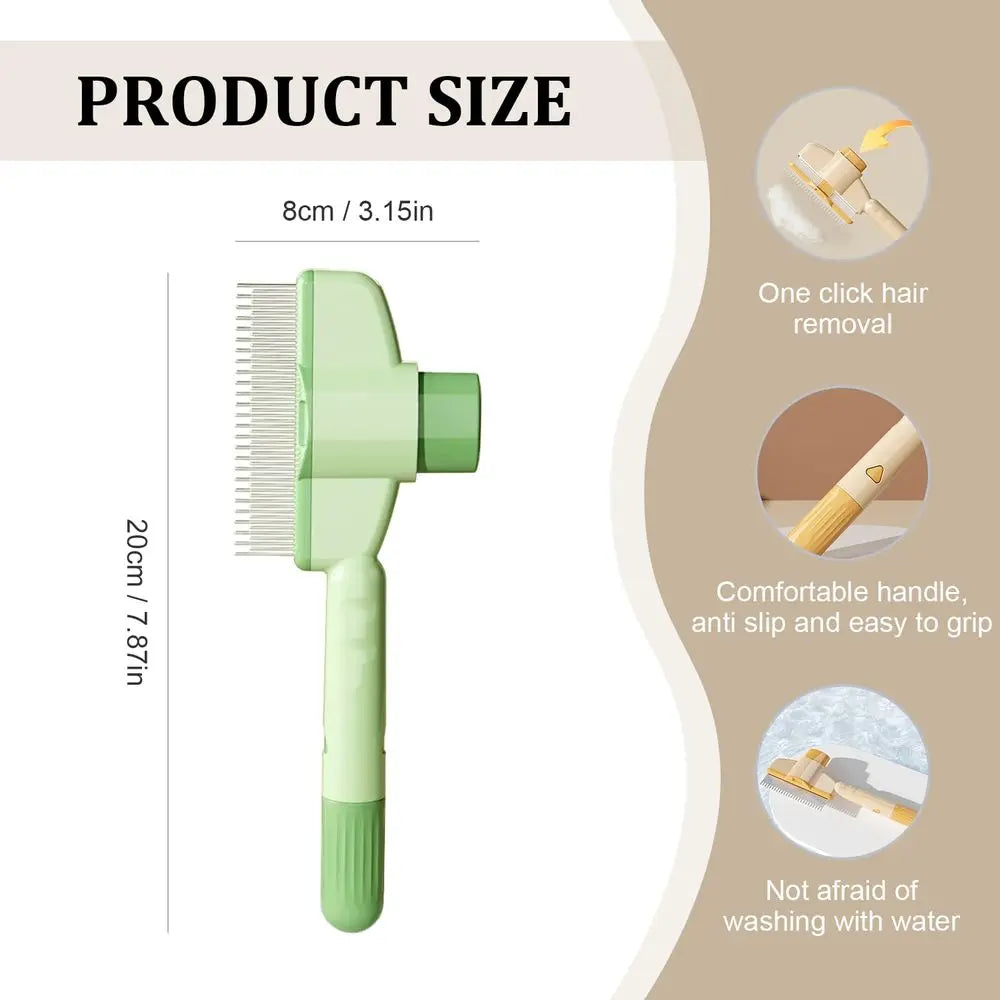 2-Pack Pet Hair Removal Comb & Release Button Grooming Brush for Cats & Dogs - Suitable for Short/Long Hair Green & Yellow