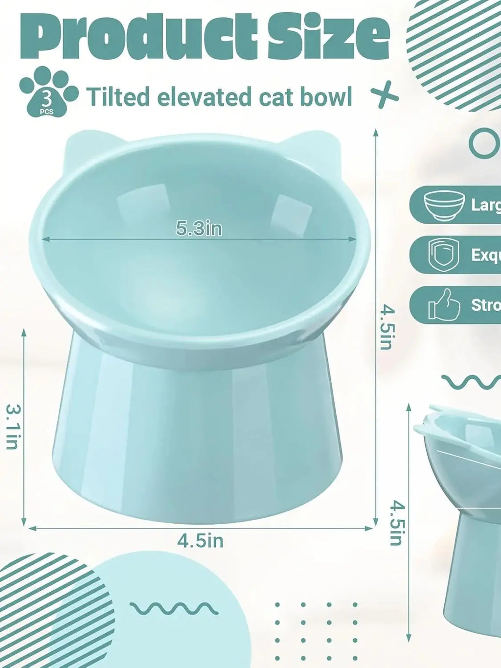 3 Pack Elevated Cat Bowls - 15° Tilted Anti Vomit Slow Feeder Dish with Non-Slip Base, Spine & Neck Support for Cats & Small Dog
