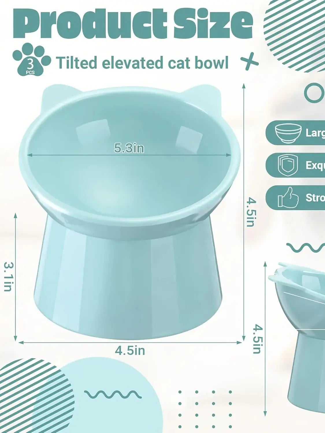 3 Pack Elevated Cat Bowls - 15° Tilted Anti Vomit Slow Feeder Dish with Non-Slip Base, Spine & Neck Support for Cats & Small Dog