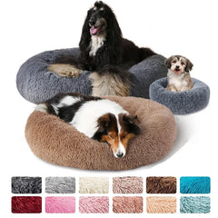 Long Plush Round Animal Bed - Soft Cat Dog House Cushion Mat Pet Sleeping Sofa Basket