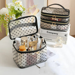 Double-layers Black Mesh Cosmetic Bag Travel Portable Large-Capacity Makeup Case Organizer Storage Pouch Zipper Toiletry Bags
