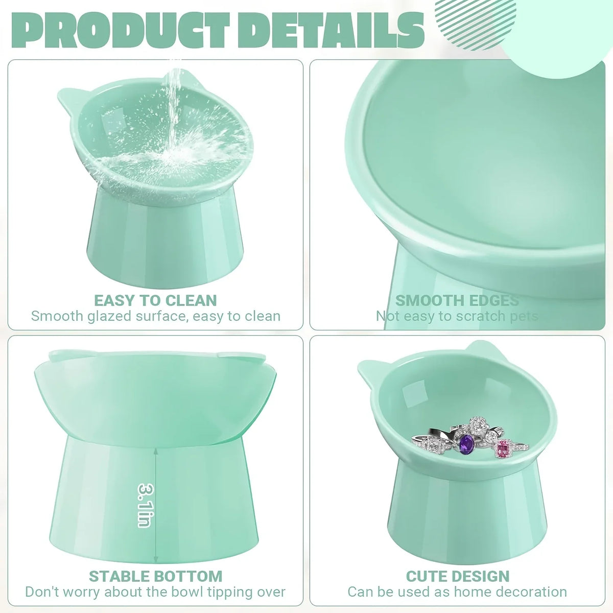3 Pack Elevated Cat Bowls - 15° Tilted Anti Vomit Slow Feeder Dish with Non-Slip Base, Spine & Neck Support for Cats & Small Dog