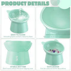 3 Pack Elevated Cat Bowls - 15° Tilted Anti Vomit Slow Feeder Dish with Non-Slip Base, Spine & Neck Support for Cats & Small Dog