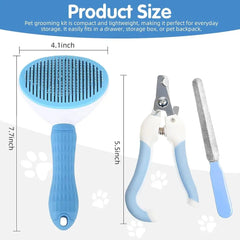 3PCS Grooming Kit, Self-Cleaning Slicker Brush, Shedding, Needle Comb, Nail Clipper, Suitable for Short/Long-Haired Pets, Easy t