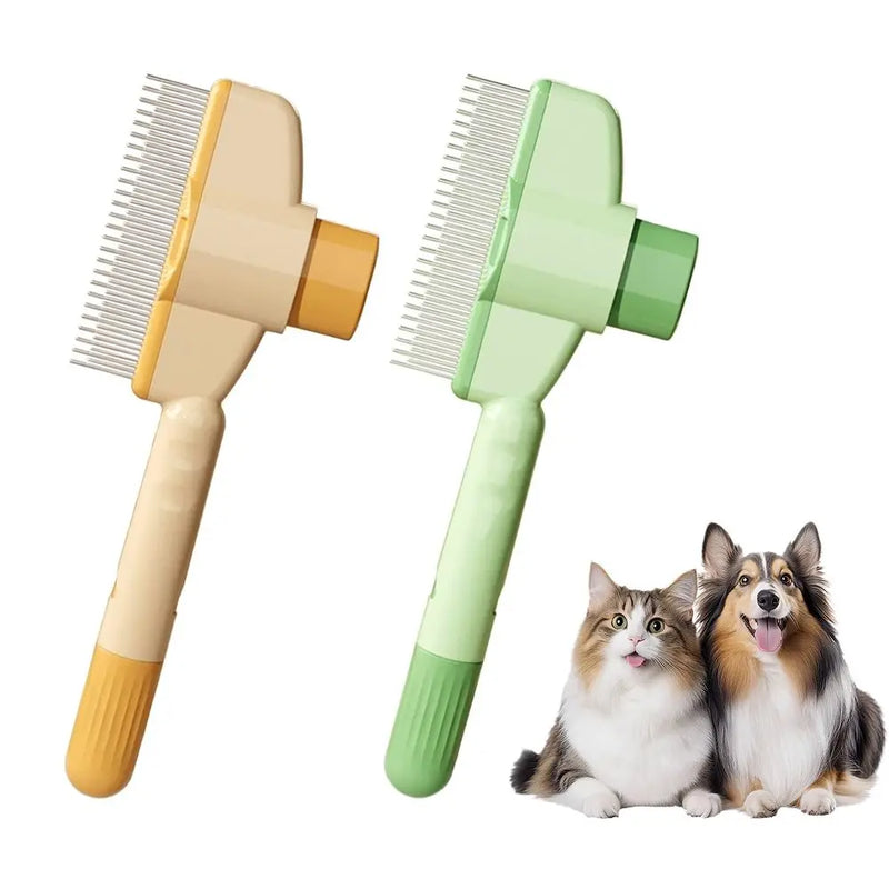 2-Pack Pet Hair Removal Comb & Release Button Grooming Brush for Cats & Dogs - Suitable for Short/Long Hair Green & Yellow