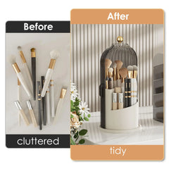 YOOLENS Makeup Brush Holder Organizer with Lid,360 Rotating Clear Dustproof Makeup Brushes Organizer for Vanity Desktop Bathroom