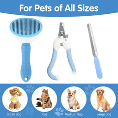 3PCS Grooming Kit, Self-Cleaning Slicker Brush, Shedding, Needle Comb, Nail Clipper, Suitable for Short/Long-Haired Pets, Easy t