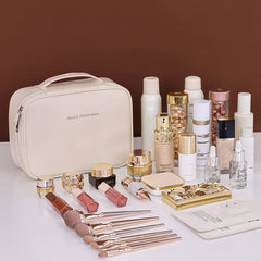 Wholesale PU Large Capacity Tote Makeup Bag Travel Organizer Tolietry Cosmetic Storage Bag Luxury Women Double Layer Pouch