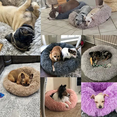 Long Plush Round Animal Bed - Soft Cat Dog House Cushion Mat Pet Sleeping Sofa Basket