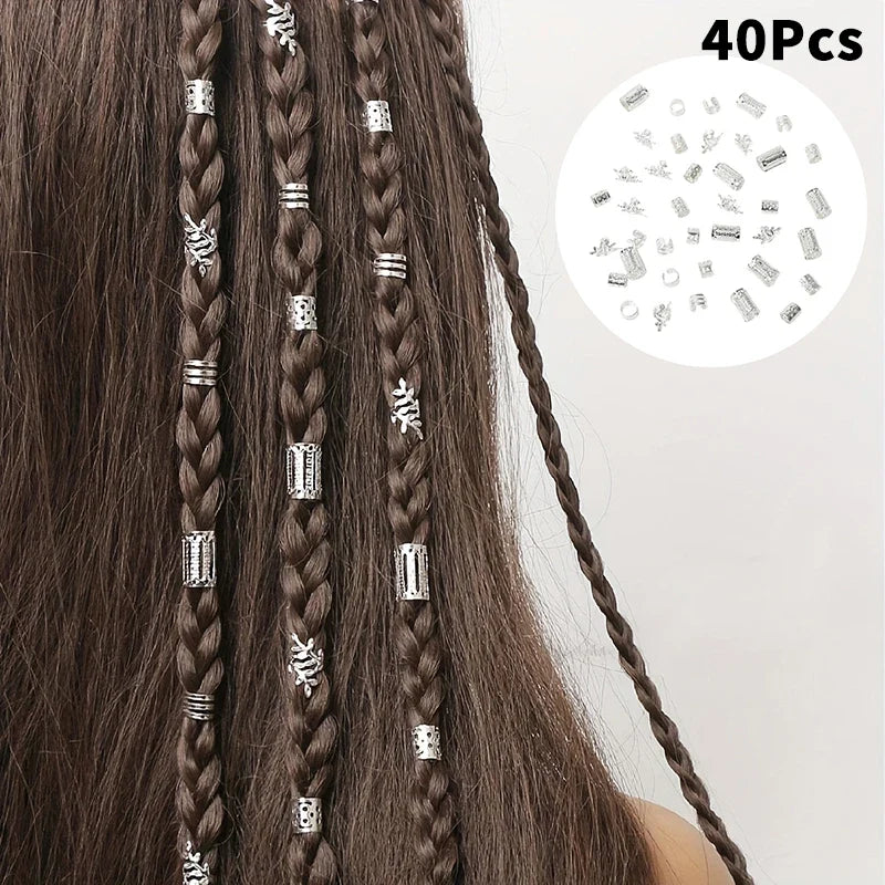 40PCS Vintage Gold Silver Hollow Hair Rings Iron Hair Cuff Hair Pins Loop Decor Hair Accessories Lock Hair Jewelry For Braid】