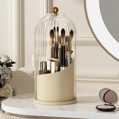 YOOLENS Makeup Brush Holder Organizer with Lid,360 Rotating Clear Dustproof Makeup Brushes Organizer for Vanity Desktop Bathroom