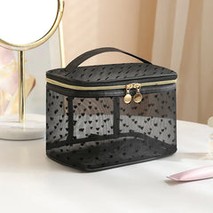 Double-layers Black Mesh Cosmetic Bag Travel Portable Large-Capacity Makeup Case Organizer Storage Pouch Zipper Toiletry Bags