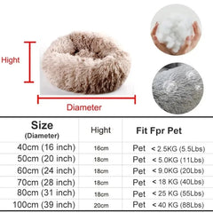 Long Plush Round Animal Bed - Soft Cat Dog House Cushion Mat Pet Sleeping Sofa Basket