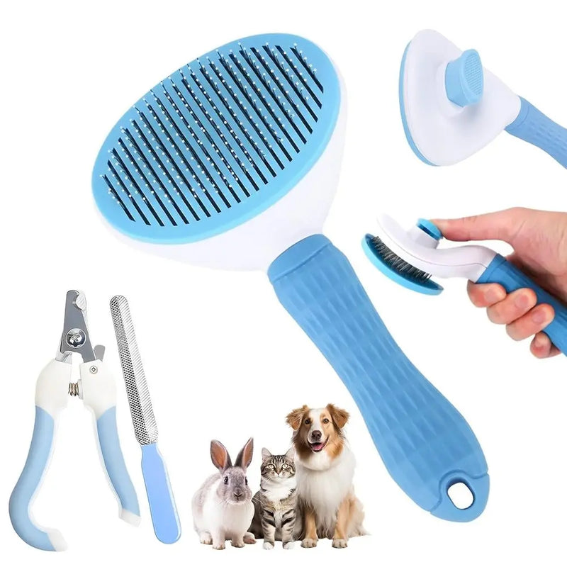 3PCS Grooming Kit, Self-Cleaning Slicker Brush, Shedding, Needle Comb, Nail Clipper, Suitable for Short/Long-Haired Pets, Easy t