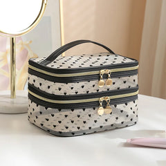 Double-layers Black Mesh Cosmetic Bag Travel Portable Large-Capacity Makeup Case Organizer Storage Pouch Zipper Toiletry Bags