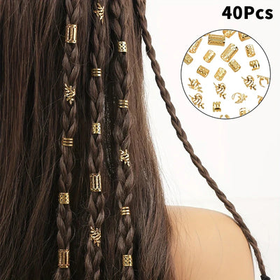 40PCS Vintage Gold Silver Hollow Hair Rings Iron Hair Cuff Hair Pins Loop Decor Hair Accessories Lock Hair Jewelry For Braid】