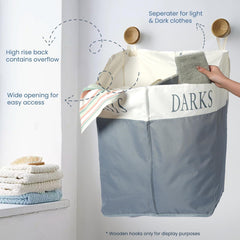 The Fine Living Co. X Large Two Compartments Hanging Laundry Hamper with Over Door Hooks Durable Space Saving Laundry Bag Storage with Bottom Zipper Wide Open Top Dark Light Compartment(25 x10 x31 )