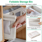 4Pcs Foldable Linen Clothing Storage Bin with Visible Clear Window Convenient Handle Multipurpose Collapsible Storage Basket Closet Fabric Container F