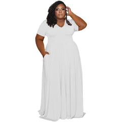 Plus Size Women's Casual V-neck Solid Color Clothing