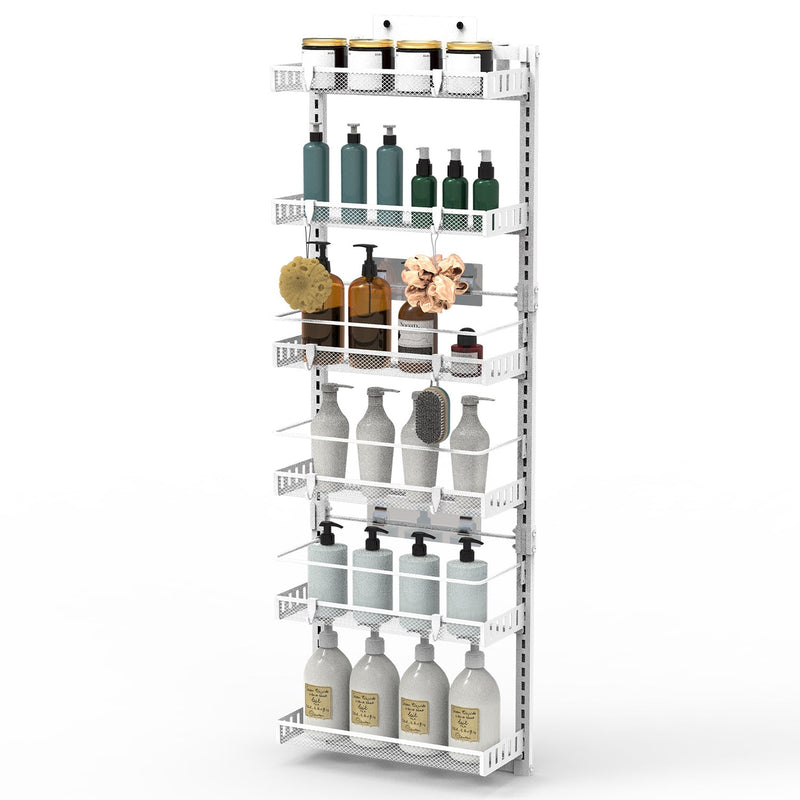 Over The Door Pantry Organizer 6-Tier Pantry Door Organizer Carbon Steel 110LBS Loading Easy Install Behind Door Storage For Closet Kitchen Bathroom 5
