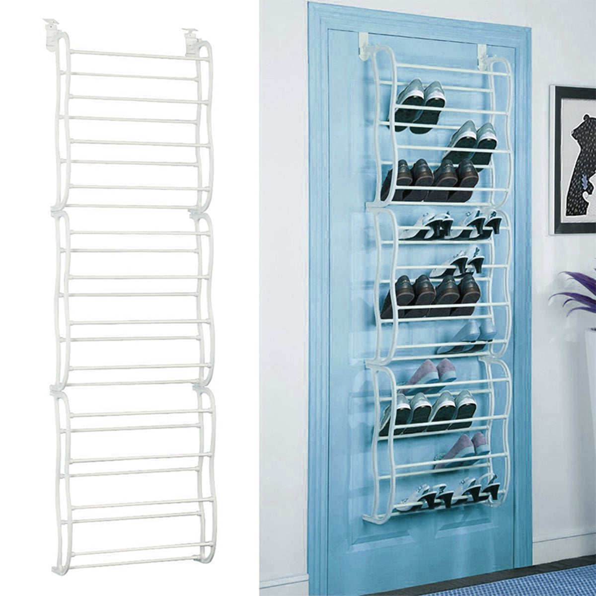 36 Pairs Over-The-Door Shoe Rack 12 Layers Wall Hanging Closet Shoe Organizer Storage Stand